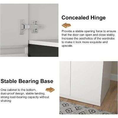 TIRAMISUBEST 74" White 4-Door Wardrobe With Mirror - Freestanding Armoire Closet With 2 Hanging Rods For Bedroom Storage (74.8"H) 5 TIRAMISUBEST 74" White 4-Door Wardrobe With Mirror - Freestanding Armoire Closet With 2 Hanging Rods For Bedroom Storage (74.8"H) - Image 5