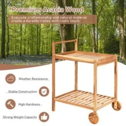 Costway 2-Tier Acacia Rolling Kitchen Trolley Cart Dining Serving Cart Outdoor W/ Wheels -Baxton Studio Sale Shop GUEST 2b0bd40f 7dcc 454d 9ca8 86d68d5a40ac