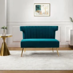 Cadmus 46" Modern Velvet Armless Loveseat With Channel-tufted Wingback For Living Room And Drawing Room| KARAT HOME -Baxton Studio Sale Shop GUEST 2b2e8f7e c635 46fd a17e 65c3e6ee636f