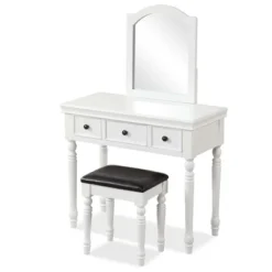 Costway Vanity Table Set Makeup Desk Cushioned Stool 3 Drawer Large Mirror White/Walnut -Baxton Studio Sale Shop GUEST 2c0071ad 7e73 4d9a a8e1 a81ad61a5890