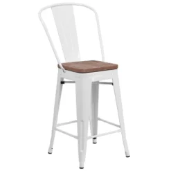 Flash Furniture 24" High Metal Counter Height Stool With Back And Wood Seat -Baxton Studio Sale Shop GUEST 2c41d00f 6ced 424d b0b6 1a6e5accf4e1