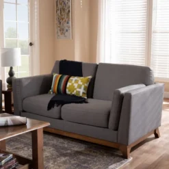Baxton Studio Sava Fabric Upholstered Walnut Wood 2 Seater Loveseat Gray - BaxtonStudio -Baxton Studio Sale Shop GUEST 2c8fe42d 0d14 4c97 bf0f 6a0782730ffb