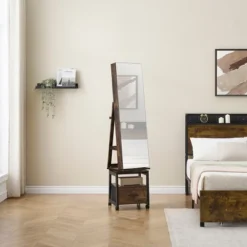 Garvee 360° Swivel Mirrored Jewelry Cabinet, Full Length Mirror With Jewelry Storage And Floor Standing Lock, Built In Makeup Mirror -Baxton Studio Sale Shop GUEST 2d352748 c09d 44e0 af8a 4a5446249073