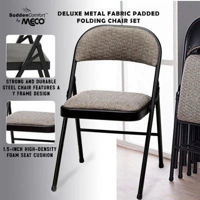 MECO 4-Pack Of Sudden Comfort Deluxe Fabric Padded Folding Dinning Chairs With 16 X 16 Inch Seat And Non Marring Leg Caps 2 MECO 4-Pack Of Sudden Comfort Deluxe Fabric Padded Folding Dinning Chairs With 16 X 16 Inch Seat And Non Marring Leg Caps - Image 2