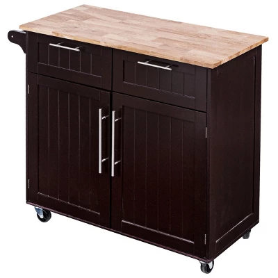 Costway Rolling Kitchen Cart Island Heavy Duty Storage Brown Trolley Cabinet Utility Modern 7 Costway Rolling Kitchen Cart Island Heavy Duty Storage Brown Trolley Cabinet Utility Modern - Image 7