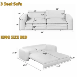 Mocamel 93" King Size Sleeper Sofa Bed, Pull Out Sofa Bed, 3 In 1 Convertible Sleeper Sofa, Chaise Lounge,3 Seat Teddy Couch With 2 Lumbar Pillows -Baxton Studio Sale Shop GUEST 2d6faa39 a4de 4e25 9981 923476eb23e8