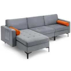 Costway Modular L-shaped Sectional Sofa With Reversible Chaise & 2 USB Ports Ash Grey -Baxton Studio Sale Shop GUEST 2d710df2 676a 4c60 a5ec 514784cee922