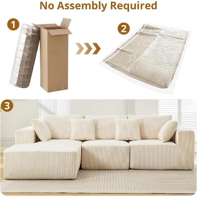 Sectional Couch Sofa, 108" Cloud Modular Modern L-Shaped Sofa With Chaise Lounge, Plush Corduroy Fabric, Sleeper Sofa, No Assembly Required 6 Sectional Couch Sofa, 108" Cloud Modular Modern L-Shaped Sofa With Chaise Lounge, Plush Corduroy Fabric, Sleeper Sofa, No Assembly Required - Image 6