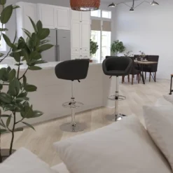 Merrick Lane Bucket Seat Bar And Dining Stool Modern Stool With 360 Swivel, Adjustable Height And Metal Footrest -Baxton Studio Sale Shop GUEST 2dddea4c 6d2f 41d3 a577 45093dce5294