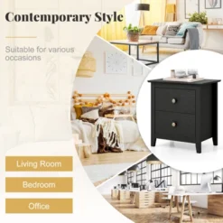 Tangkula Modern Nightstand W/ Storage 2 Drawers & Support Legs For Bedroom Black -Baxton Studio Sale Shop GUEST 2de158e7 eb98 4eaf 8616 67bce0cca163