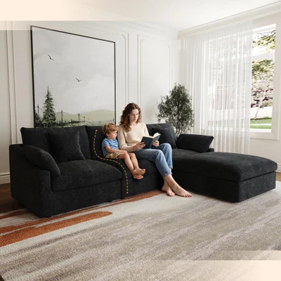 Cloud Couch Modular Sectional Sofa,119.29" U Shaped Couch, Oversized Down Filled Convertible Wide Seater,3 Seater With 2 Ottomans For Living Room Set 2 Cloud Couch Modular Sectional Sofa,119.29" U Shaped Couch, Oversized Down Filled Convertible Wide Seater,3 Seater With 2 Ottomans For Living Room Set - Image 2