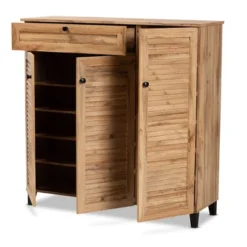 Coolidge Wood 3 Door Storage Cabinet With Drawer Oak Brown - Baxton Studio