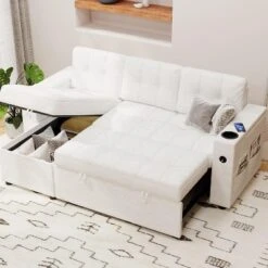 84" L-Shaped Sleeper Sofa Bed With Pull-Out Mattress, Modern Sectional Couch W/Dual Storage Armrests -Baxton Studio Sale Shop GUEST 2e14754f d5fe 4332 841b c8896e5defd5