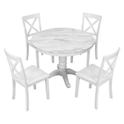 5-Piece Solid Wood Dining Table And Chairs Set, White - ModernLuxe -Baxton Studio Sale Shop GUEST 2e61666e c0f2 41d6 bfe5 511c313dba02