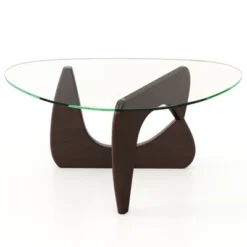 Tangkula Triangle Coffee Table W/ Tempered Glass Top & Adjustable Rubber Wood Base -Baxton Studio Sale Shop GUEST 2e8503fe 0e52 4861 a78d b4d9e04eb190