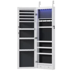 Mr Ironstone 6 LEDs Mirror Jewelry Cabinet, 47.2-Inch Tall Lockable Wall Or Door Mounted Jewelry Armoire Organizer With Mirror -Baxton Studio Sale Shop GUEST 2e9a439a efb3 412e 86fa 5e9d2c44ed50