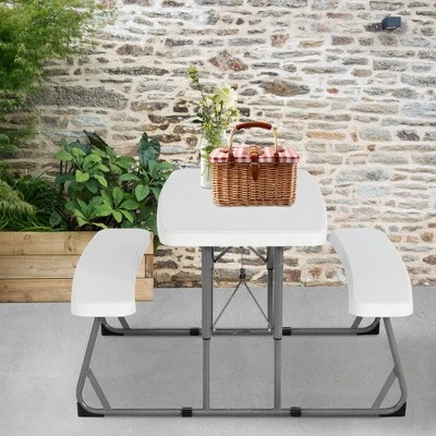 Peakform 37.8 Inch Rectangular Folding Picnic Table, Multipurpose Indoor Outdoor Durable Furniture With Double Bench Seating, White/Black 3 Peakform 37.8 Inch Rectangular Folding Picnic Table, Multipurpose Indoor Outdoor Durable Furniture With Double Bench Seating, White/Black - Image 3