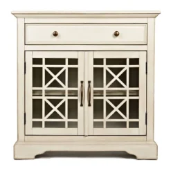32" Acacia Wood Accent Cabinet Console White - Benzara