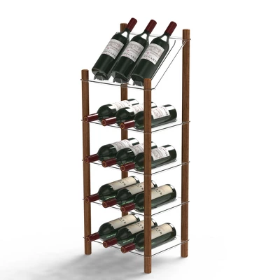 Life Story MyWinebar 15 Bottle Wine Holder Wood Frame Floor Storage Rack Display Stand With Tilted Top Shelf And 4 Flat Display Shelves 1 Life Story MyWinebar 15 Bottle Wine Holder Wood Frame Floor Storage Rack Display Stand With Tilted Top Shelf And 4 Flat Display Shelves