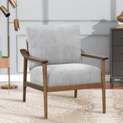 Oris 24.8" Wide Linen Upholstered Thick Seat Cushion Solid Wood Legs With Arm Chair With Vertical Slatted Back Accent Chair-The Pop Maison -Baxton Studio Sale Shop GUEST 2f4f46eb 2fcc 4487 8cc8 33f2bf5173ea