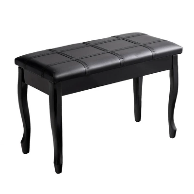 Costway PU Leather Solid Wood Piano Bench Padded Double Duet Keyboard Seat Storage Black 4 Costway PU Leather Solid Wood Piano Bench Padded Double Duet Keyboard Seat Storage Black - Image 4
