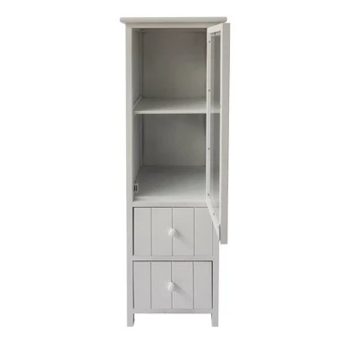 35.58" 2 Drawer Wooden Storage Cabinet With Glass Door And Round Knobs White - The Urban Port 4 35.58" 2 Drawer Wooden Storage Cabinet With Glass Door And Round Knobs White - The Urban Port - Image 4