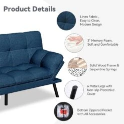 Dyonery 71" Futon Sofa Bed,Cozy Convertible Loveseat Sleeper, Linen Fabric Couch With Adjustable Back & Arms For Living Room, Guest Room - Light Gray -Baxton Studio Sale Shop GUEST 2fe2e386 c3c2 487f a0b8 d171b8f34d3f