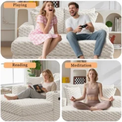 60" Oversized Plush Chaise Lounge W/ Pillows & Armrests - Convertible Sleeper Sofa Bed For LR/Bedroom, Modern Upholstered Reading Chair -Baxton Studio Sale Shop GUEST 2fecaeb4 6ff1 4dbf a0ac cb0b2b02f859