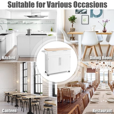 Costway Rolling Kitchen Cart Island Heavy Duty Storage Trolley Cabinet Utility White 4 Costway Rolling Kitchen Cart Island Heavy Duty Storage Trolley Cabinet Utility White - Image 4