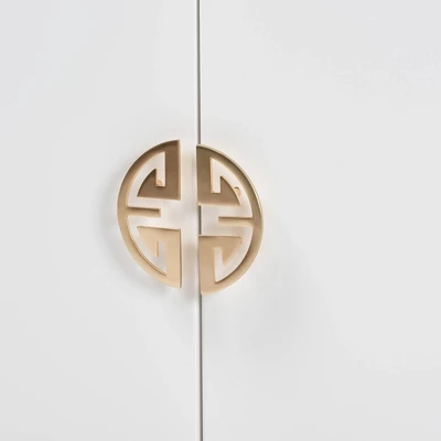 Kamana Two-Tone Wood And Metal 2 Door Storage Cabinet White/Gold/Oak Brown - Baxton Studio 5 Kamana Two-Tone Wood And Metal 2 Door Storage Cabinet White/Gold/Oak Brown - Baxton Studio - Image 5