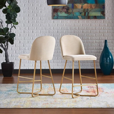 2pk 24" Karianne Linen Upholstered Counter Height Barstools Beige - Inspire Q 2 2pk 24" Karianne Linen Upholstered Counter Height Barstools Beige - Inspire Q - Image 2