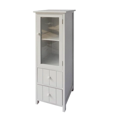 35.58" 2 Drawer Wooden Storage Cabinet With Glass Door And Round Knobs White - The Urban Port 2 35.58" 2 Drawer Wooden Storage Cabinet With Glass Door And Round Knobs White - The Urban Port - Image 2