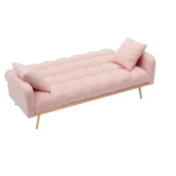Aukfa 69"Convertible Sofa Bed With Teddy Fabric & Gold Legs - Modern Futon Couch Includes 2 Pillows, For Living Room/Bedroom -Baxton Studio Sale Shop GUEST 311466e7 eff3 45fa b37b b8af0dca0ee2