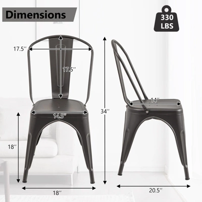 Tangkula Tolix Style Metal Dining Chairs Set Of 4 W/ Removable Backrest For Dining Room 8 Tangkula Tolix Style Metal Dining Chairs Set Of 4 W/ Removable Backrest For Dining Room - Image 8