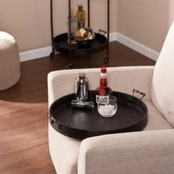 SEI Furniture Alfred 2 Tier Round Butler Table Entertainment Service Cart With Locking Caster Wheels And 2 Removable Trays For Serving, Black -Baxton Studio Sale Shop GUEST 3168d14e cd95 46ed 9728 813fd49066a4