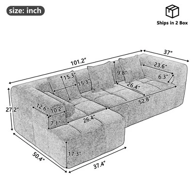 101.2" Sectional Sofa Full-Compressed Sofa Modular Sofa Couch Free-combined Sofa With Deep Seating And Two Side Pockets For Living Room, Beige 3 101.2" Sectional Sofa Full-Compressed Sofa Modular Sofa Couch Free-combined Sofa With Deep Seating And Two Side Pockets For Living Room, Beige - Image 3