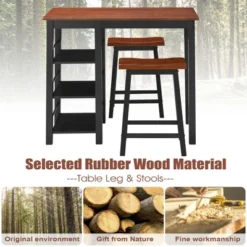 Costway 3-Piece Counter Height Dining Table Set W/2 Saddle Stools&Storage Shelves Walnut -Baxton Studio Sale Shop GUEST 3183d3ce 592b 4563 b72e cfce7ffa5990