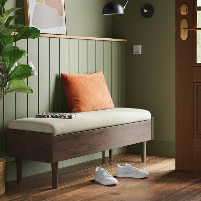Wood Based Storage Bench Natural - Threshold™: Upholstered Entryway Ottoman With Armrest, Spot Clean 1 Wood Based Storage Bench Natural - Threshold™: Upholstered Entryway Ottoman With Armrest, Spot Clean