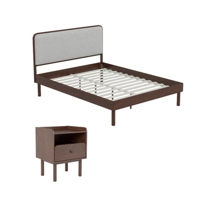 Roundhill Furniture Wyller 2-Piece Bedroom Set, Platform Bed With Nightstand, Natural Walnut, Queen 13 Roundhill Furniture Wyller 2-Piece Bedroom Set, Platform Bed With Nightstand, Natural Walnut, Queen - Image 13