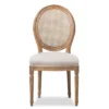 Adelia French Vintage Cottage Weathered Oak Wood Finish And Fabric Upholstered Dining Side Chair With Round Cane Back - Beige - Baxton Studio