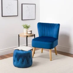 Lynwood Velvet Round Tufted Pouf Blue - CorLiving -Baxton Studio Sale Shop GUEST 323e8a7f a1e1 4c99 8982 9f86761f092d