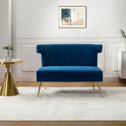 Cadmus 46" Modern Velvet Armless Loveseat With Channel-tufted Wingback For Living Room And Drawing Room| KARAT HOME -Baxton Studio Sale Shop GUEST 32618a4c 9d77 4ea1 9ef9 86ffbda77db4