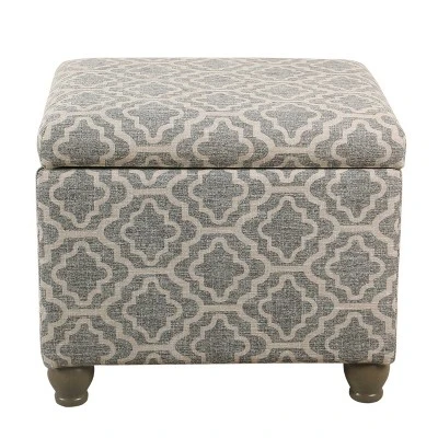 HomePop Medium Storage Ottoman Geometric Ash Gray: Upholstered Footstool With Rubberwood Legs 3 HomePop Medium Storage Ottoman Geometric Ash Gray: Upholstered Footstool With Rubberwood Legs - Image 3