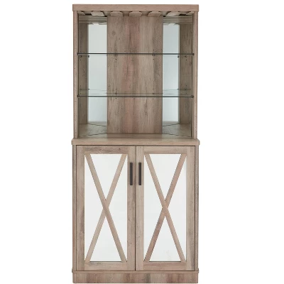 Home Source Grey Wash Corner Bar Cabinet With Mirrored Panels 3 Home Source Grey Wash Corner Bar Cabinet With Mirrored Panels - Image 3