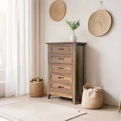 Garvee 5 Drawer Dresser, Farmhouse Tall Dresser For Closet, Rustic Chest Of Drawer With Wide Metal Handles, Wood Dressers Organizer For Bedroom -Baxton Studio Sale Shop GUEST 32840399 4b91 4c8d a2d1 200e7bdc7f18