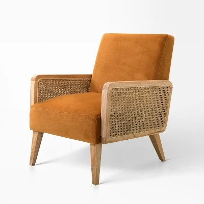 Chloé Cane Arm Chair With Wood Base Living Room Upholstered Accent Chair With Rattan Armrest | Karat Home 8 Chloé Cane Arm Chair With Wood Base Living Room Upholstered Accent Chair With Rattan Armrest | Karat Home - Image 8