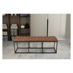 52.25" Draper Large Decorative Bench With Button Tufting Light Brown Faux Leather - HomePop 15 52.25" Draper Large Decorative Bench With Button Tufting Light Brown Faux Leather - HomePop -Baxton Studio Sale Shop GUEST 32e07a8e 4f73 4c65 8c3b 1cabba23621f