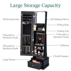 Best Choice Products 360 Swivel Standing Mirrored Jewelry Cabinet, LED-Lit Makeup Organizer W/ Mirror -Baxton Studio Sale Shop GUEST 32ead195 0c28 4809 aeba e478364642d3