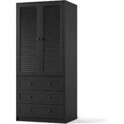 Armoire Wardrobe Closet Wooden Wardrobe Cabinet With 3 Drawers Hanging Rod 2 Doors Clothing Storage Cabinet Large Capacity Storage -Baxton Studio Sale Shop GUEST 335b10fc 4d69 499c aa1f 0a55eaf51353