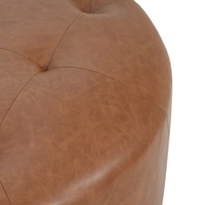 Christopher Knight Home Rafael Modern Button Tufted Faux Leather Round Ottoman, Light Brown 5 Christopher Knight Home Rafael Modern Button Tufted Faux Leather Round Ottoman, Light Brown - Image 5